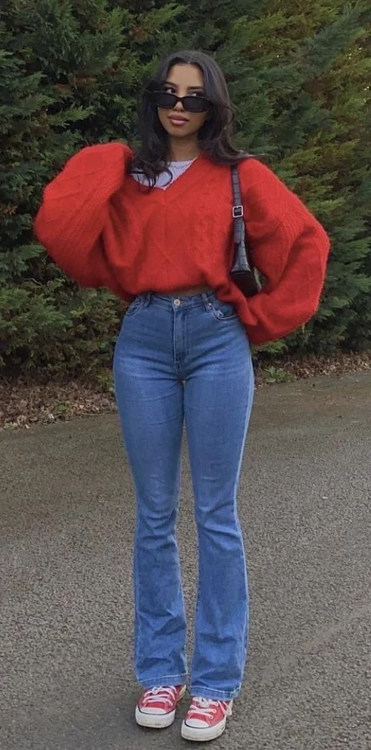 red sweater outfit