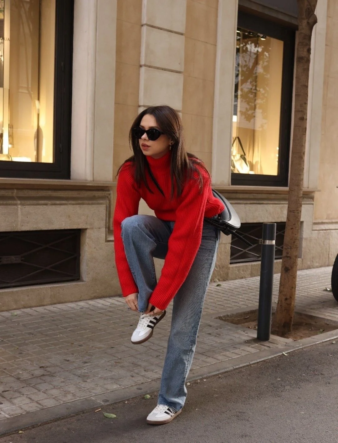 red sweater outfit