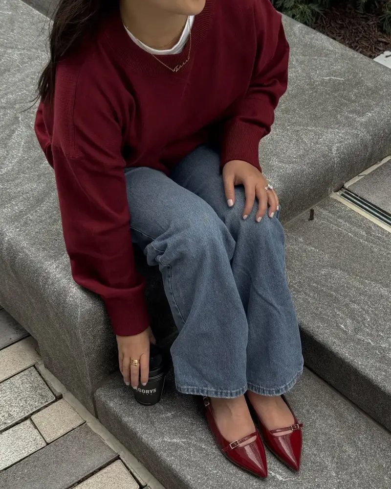 red sweater outfit