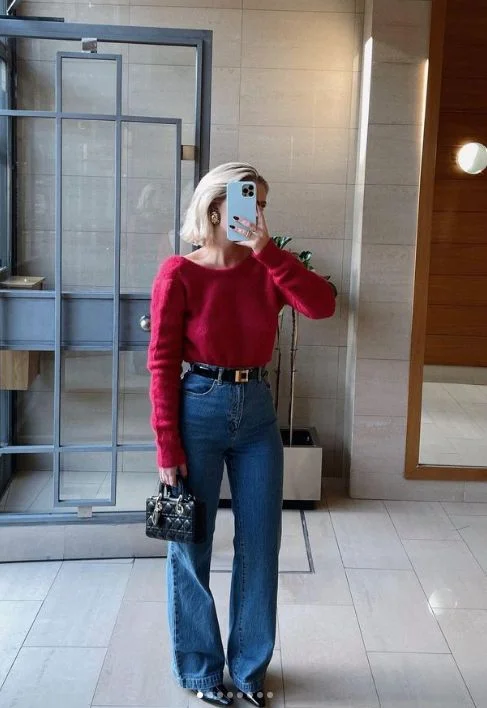 red sweater outfit