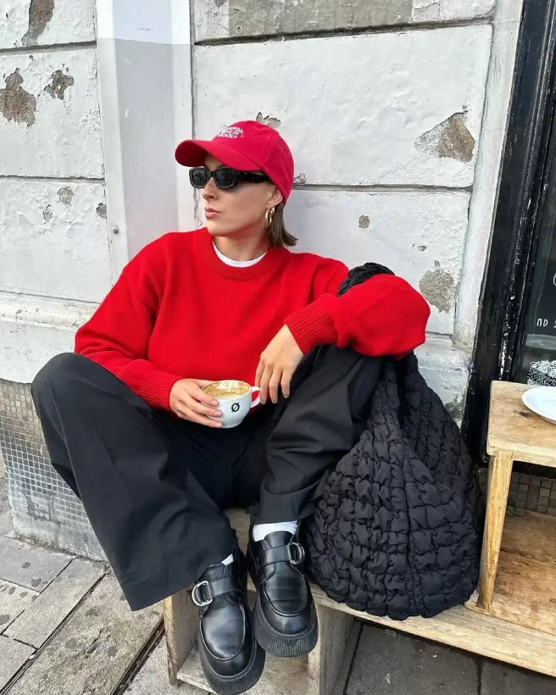 red sweater outfit