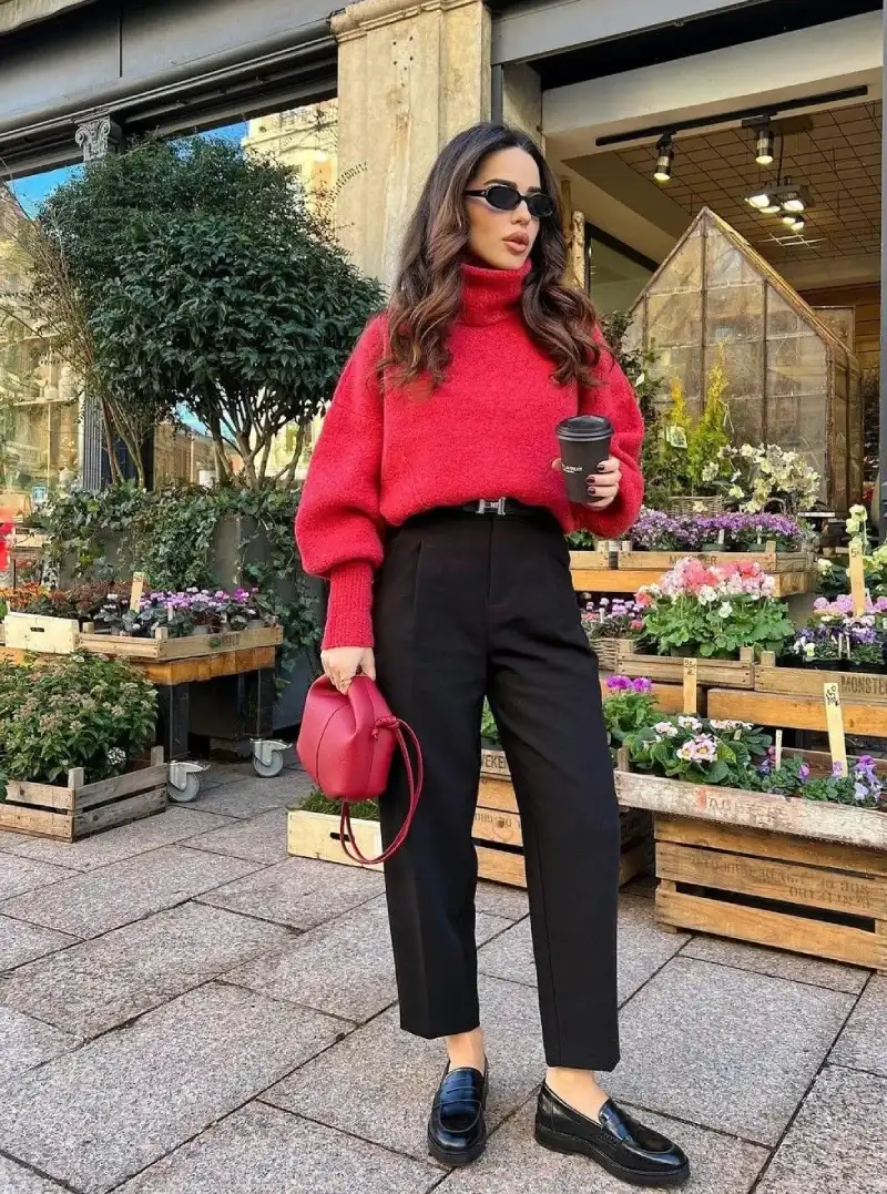 red sweater outfit