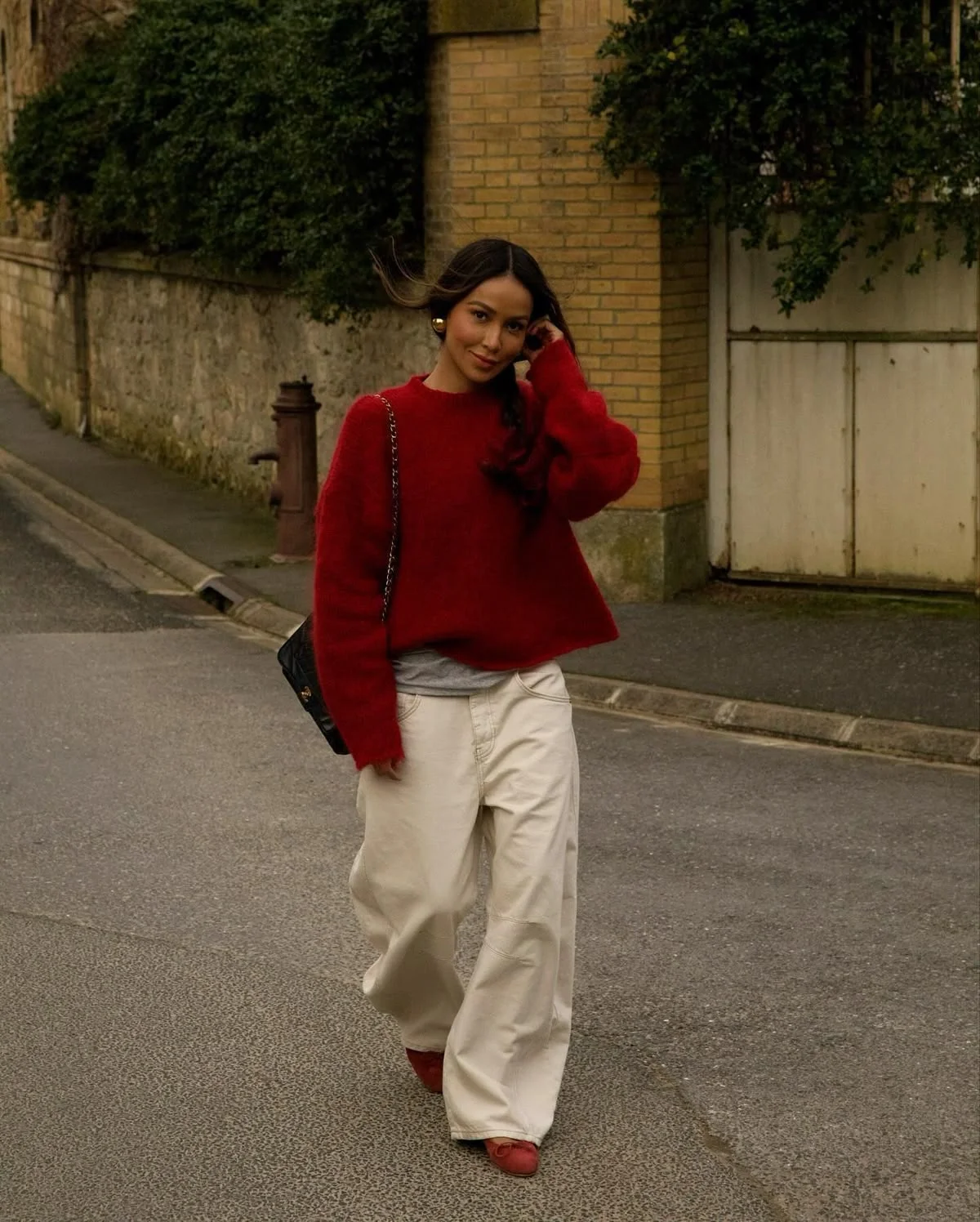 red sweater outfit
