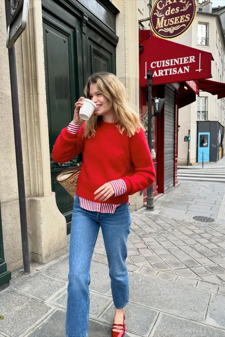 red sweater outfit