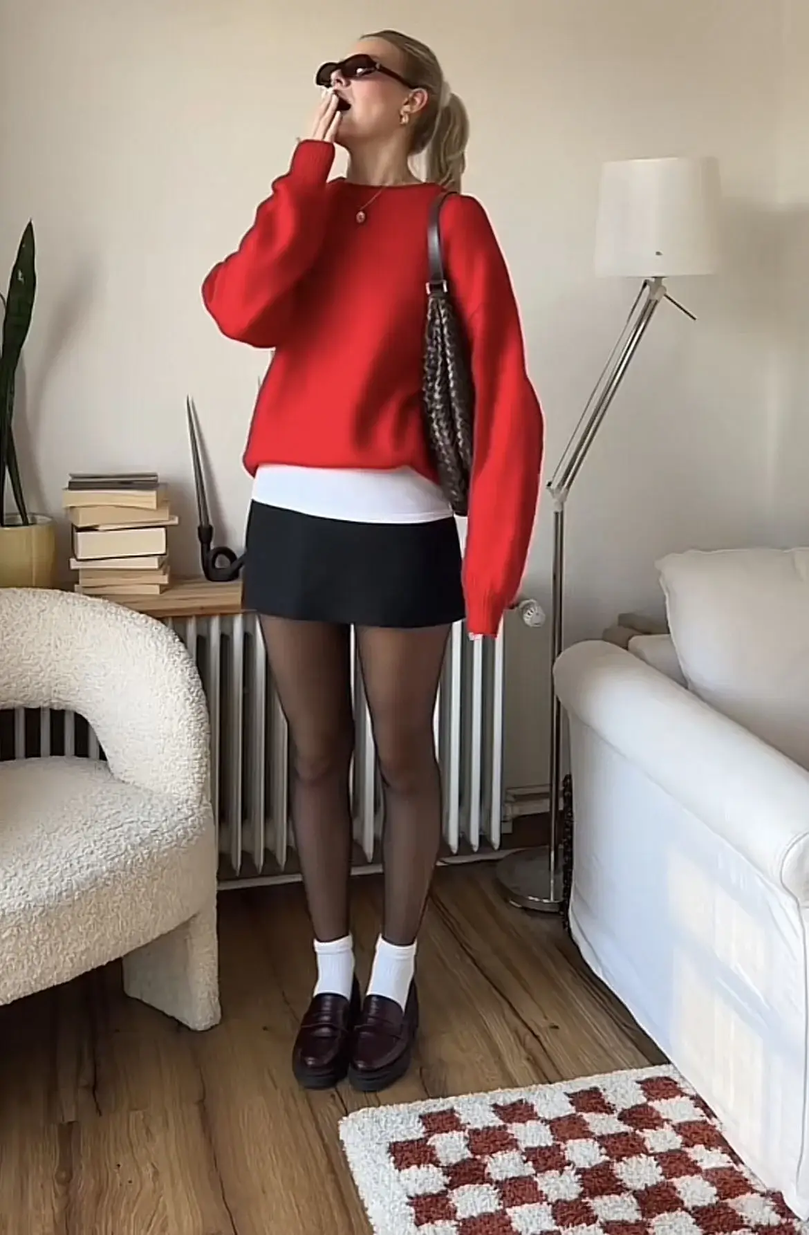 red sweater outfit