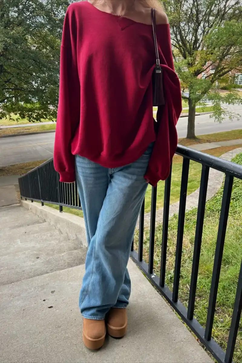 red sweater outfit