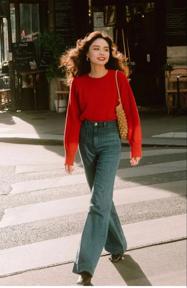 red sweater outfit