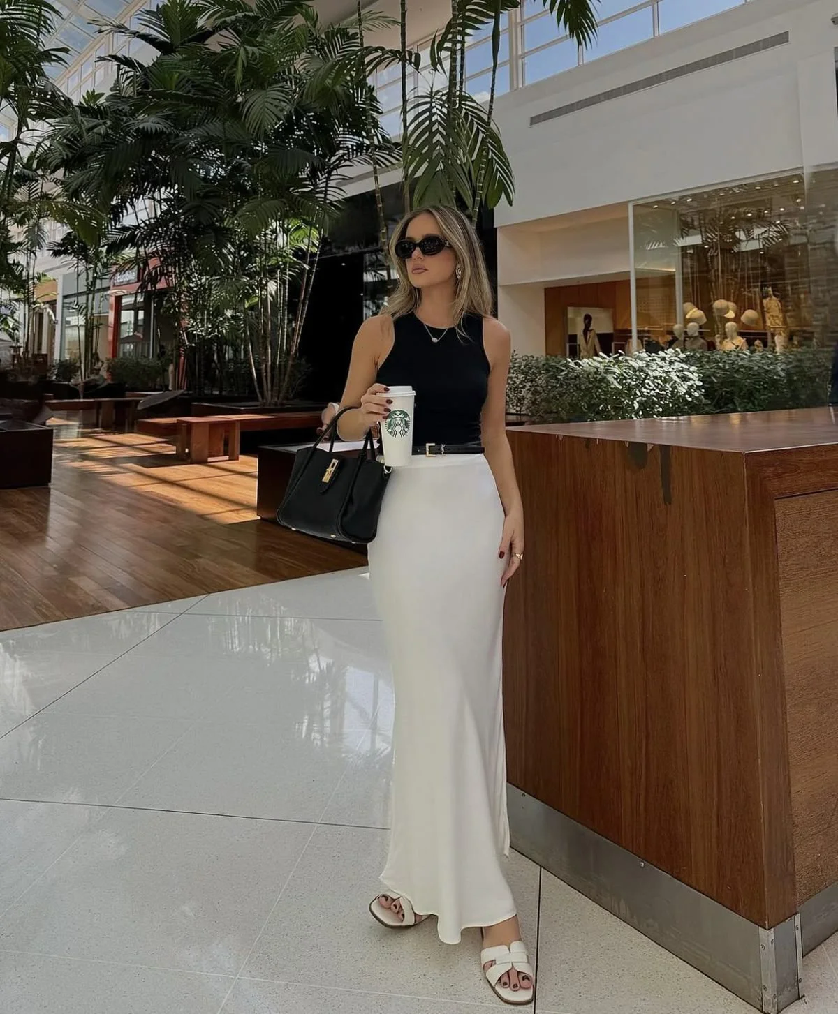 satin skirt outfit