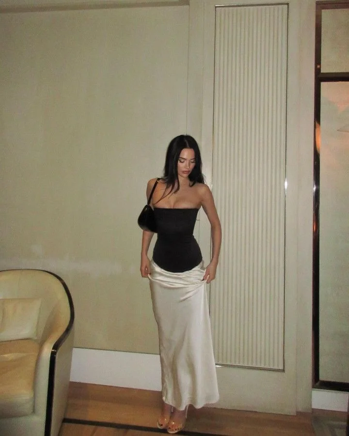 satin skirt outfit