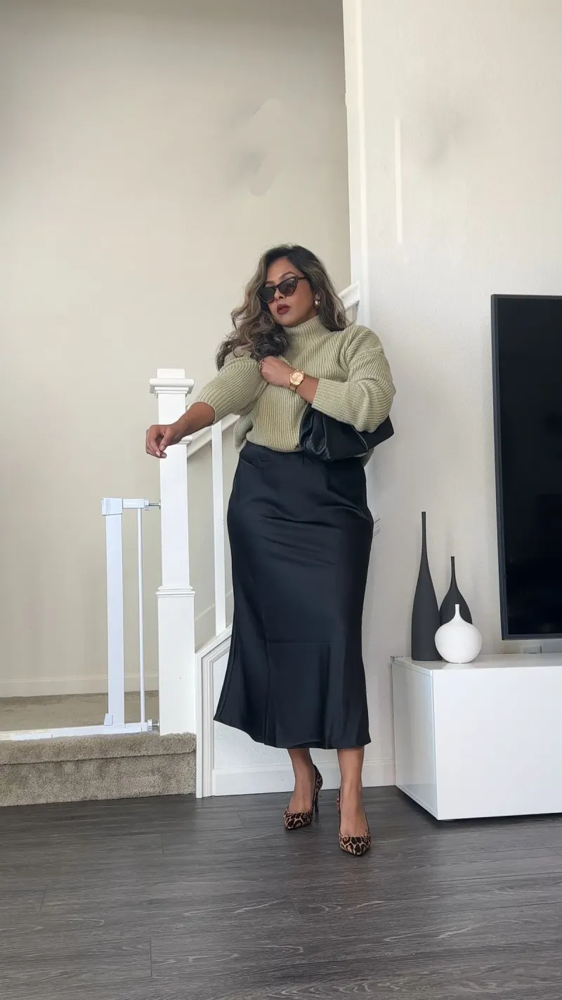 satin skirt outfit