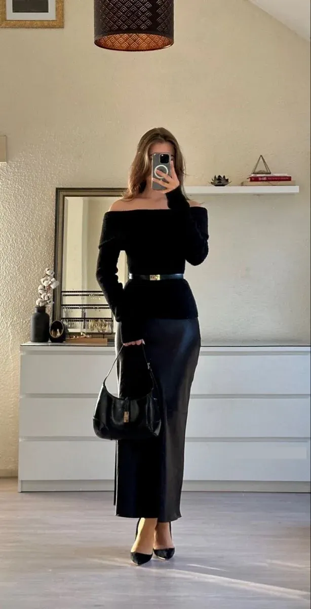 satin skirt outfit