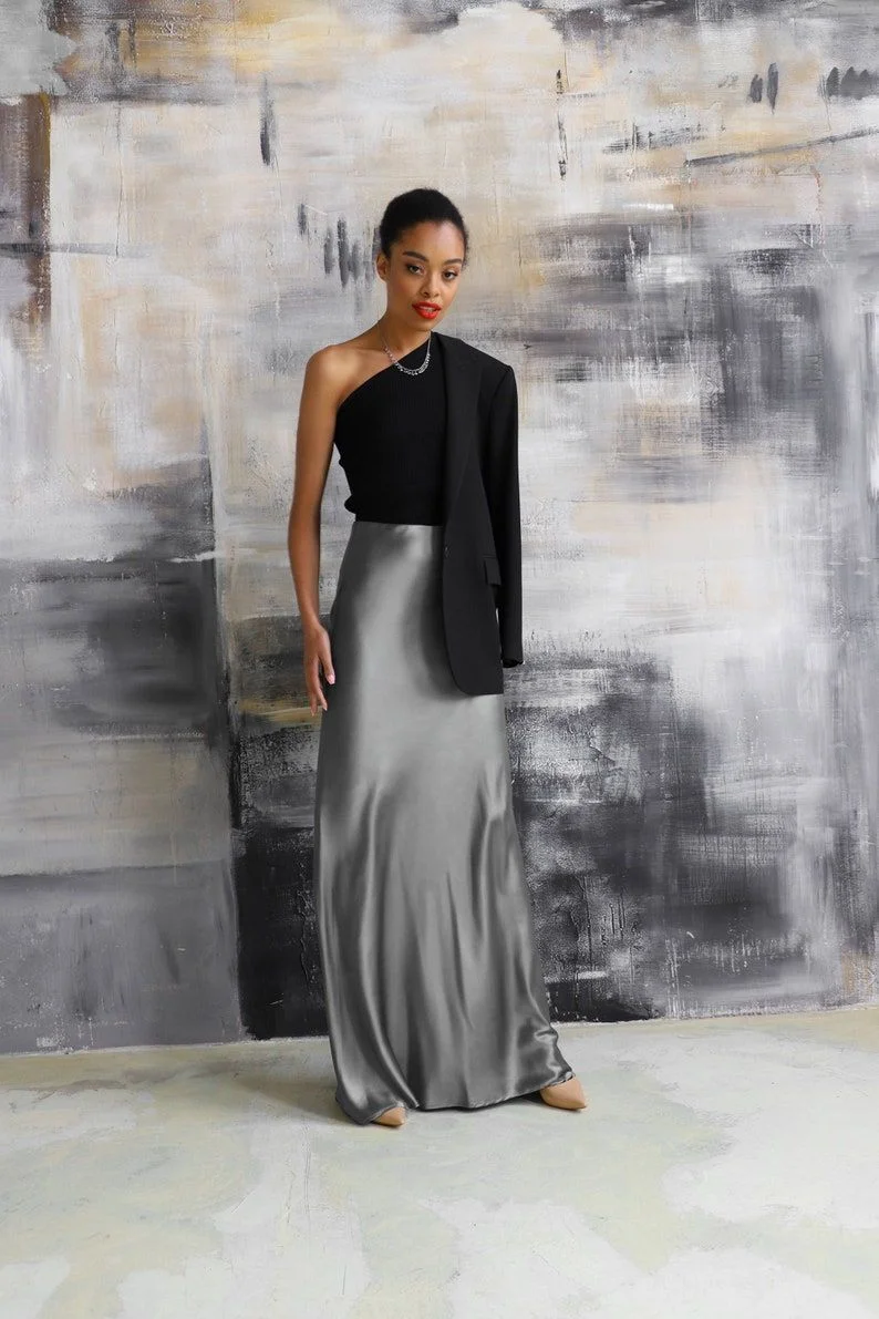 satin skirt outfit