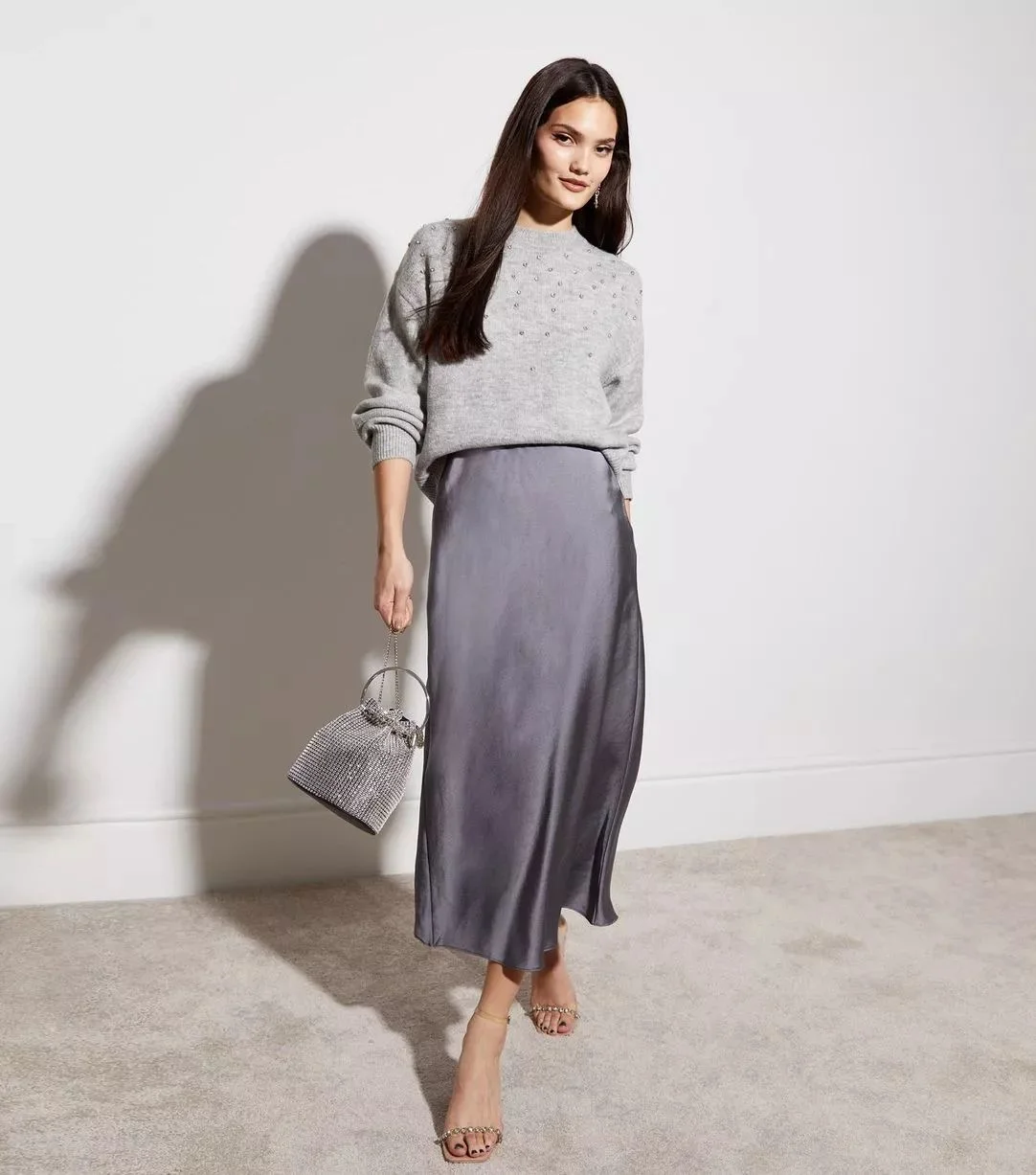 satin skirt outfit