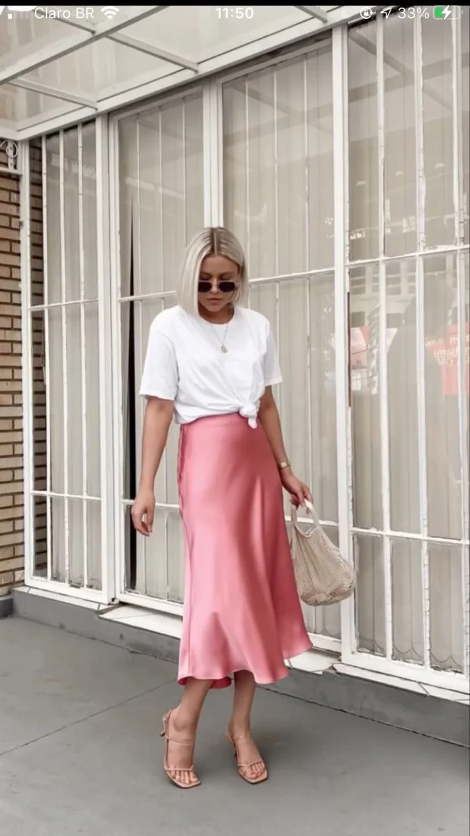 satin skirt outfit