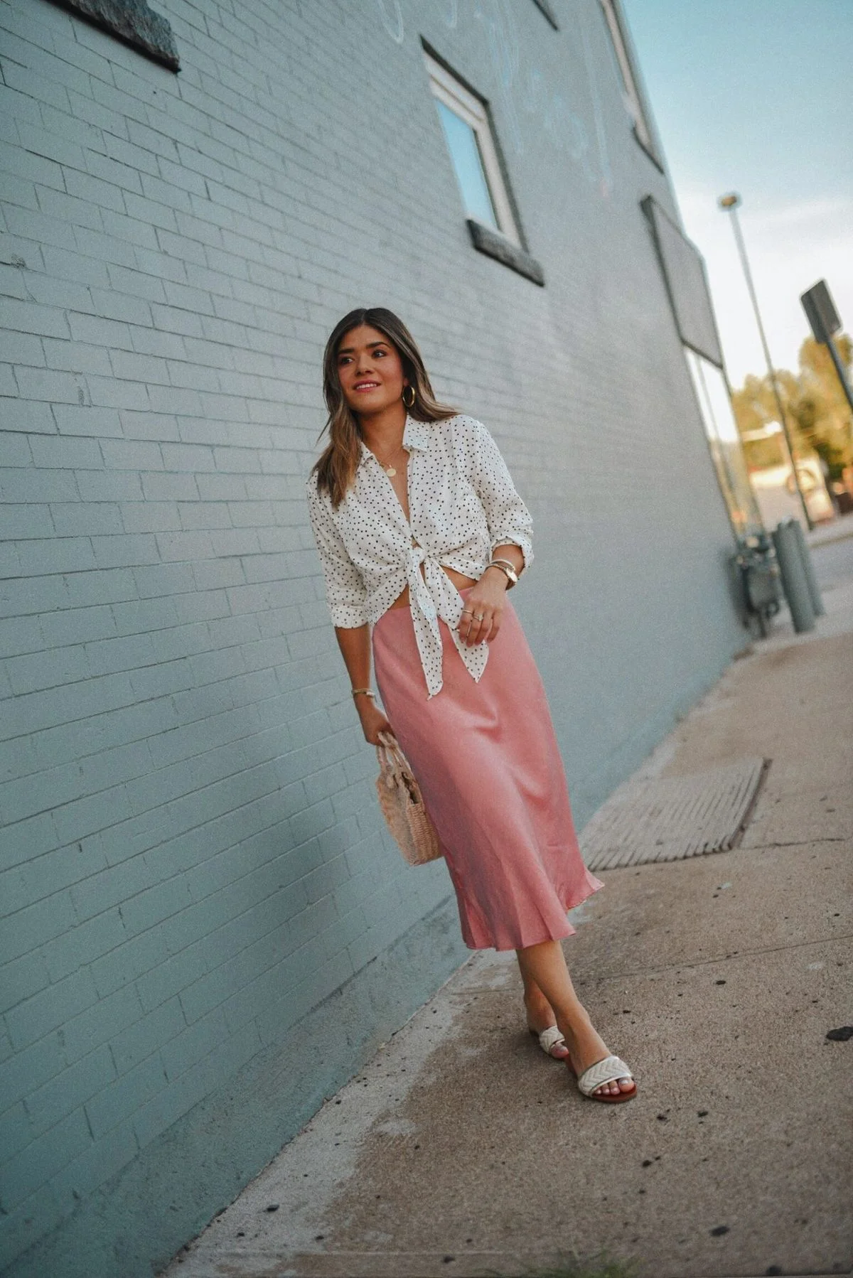 satin skirt outfit